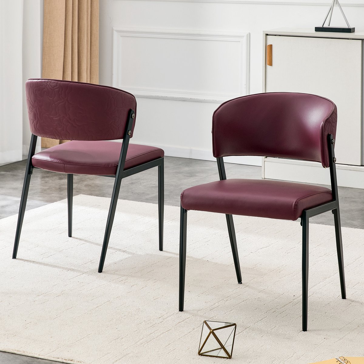 Eetkamerstoelen - Set van 2 - Eetkamerstoel Set - Moderne Eetkamerstoel met Gestoffeerde Zitting - Stoel met Metalen Frame - Keukenstoel - Woonkamerstoel - Stoel voor Eetkamer en Keuken - Rood