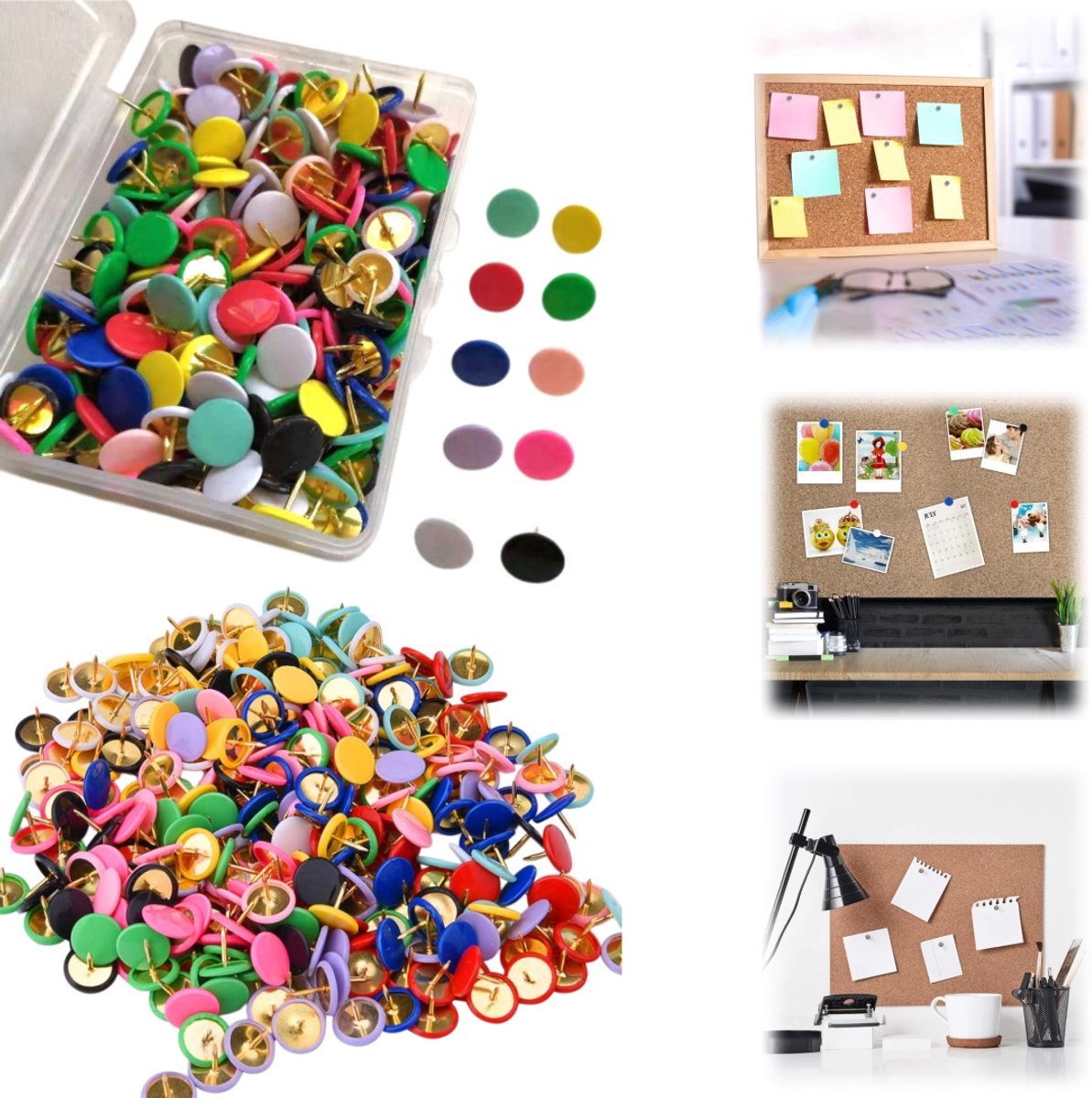 3 dozen - 300 stuks punaises - Tekenpunaises - Metaal Prikpinnen - Prikpinnen voor prikborden - Prikpinnen met platte kop - Met transparante doos - Voor prikborden, kantoren, scholen, fotowanden (1*1cm - 10 gemengde kleuren)