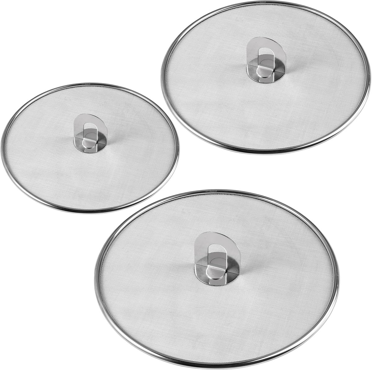 3 stuks spatbescherming pannen roestvrij staal 33 cm/29 cm/25 cm | pannenspatbescherming universeel met handvat, kookspatbescherming,vetspatbescherming voor pan, braadpannen, grote stoofpotten