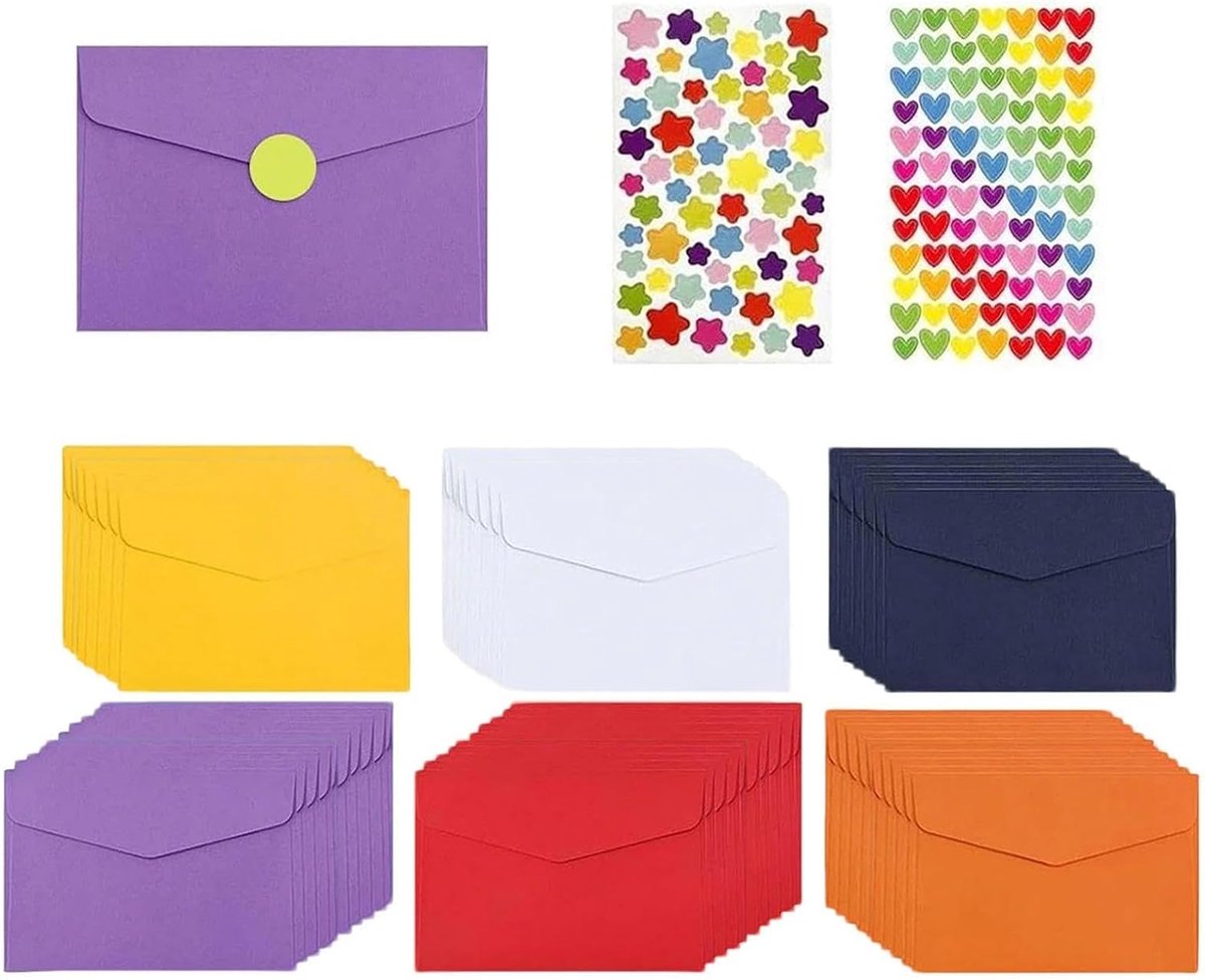 60 stuks Mini Omslagen Multicolor, Briefomslagen, Kleine Kleurrijke Omslagen, met Stickers, voor Geschenkkaart, Bruiloft, Verjaardag Feestartikelen (7×10 cm)