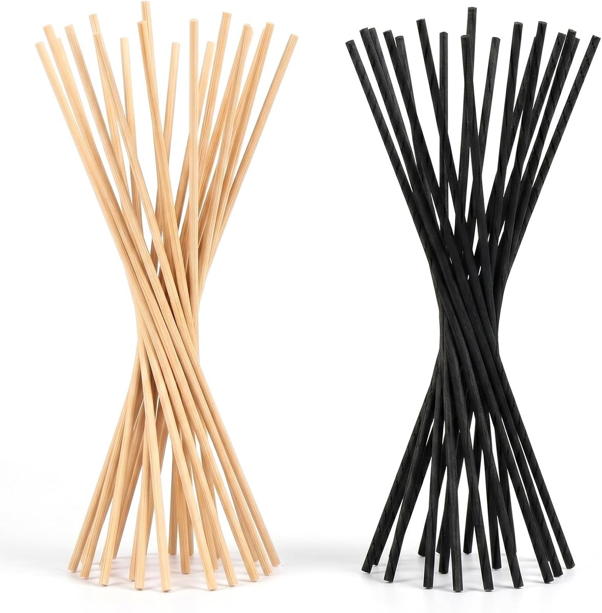 100 stuks rotanstokjes voor kamergeur, 20 cm x 3 mm, set van 50 natuur + 50 zwart, herbruikbare diffuserstaafjes, geurstokjes, stokjes voor geurolie, geurstokjes, navulverpakking, geurstokjes