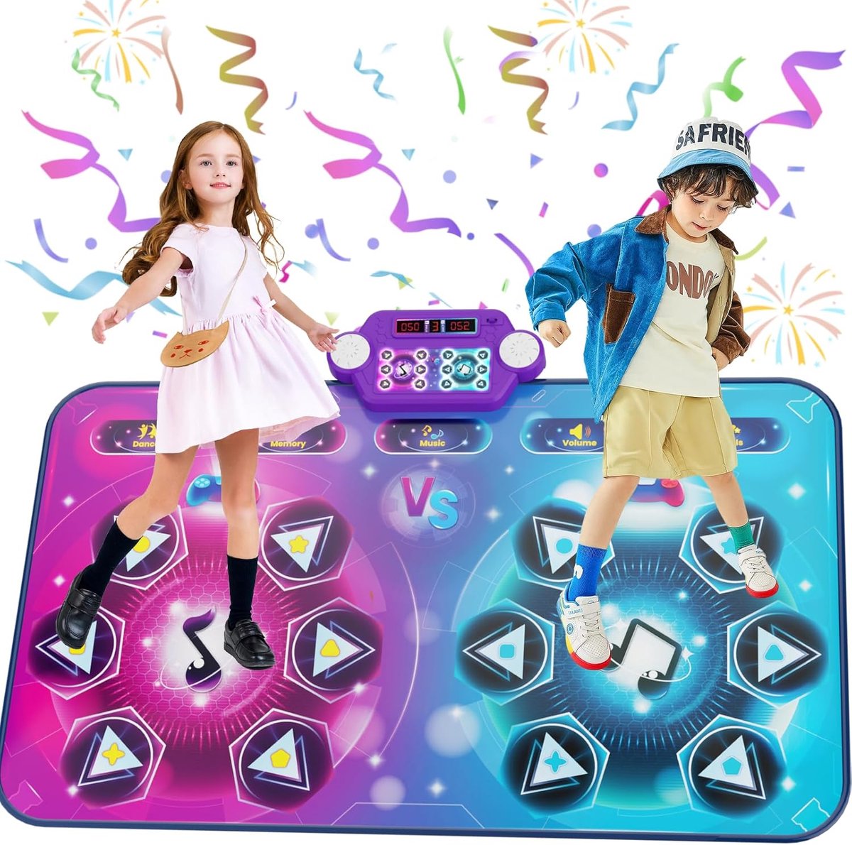 Oplaadbare dansmat voor 2 kinderen, speelgoed cadeaus voor meisjes en jongens 4 5 6 7 8 jaar, kinderdansmatten voor 1/2 spelers (3 spelmodi), interactieve muziekmat Kerstmis verjaardag