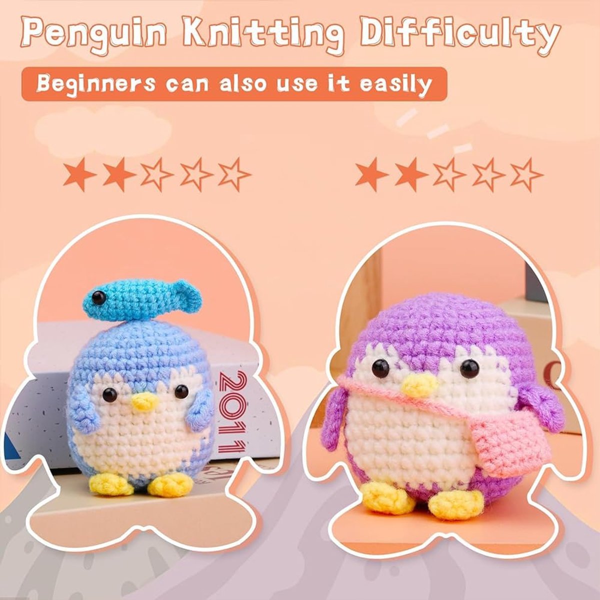 haakset voor beginners Haakset met pinguïn, haakset met amigurumi-diertjes Inclusief instructies, zacht garen, verjaardagscadeau