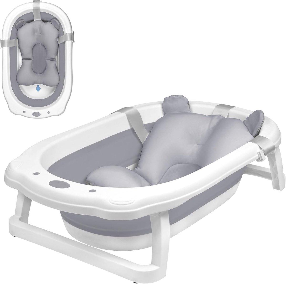 babybadkuip, inklapbaar babybad, antislip draagbare reisdouche, badbad met antislip en ergonomisch kussen voor pasgeborenen tot peuters, antraciet