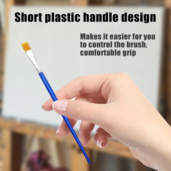 40 Blauwe staafborstels, nylon borstels, knutselborstels, platte kwasten, detailborstels, geschikt voor kinderen, beginnende schilders — afbeelding 3