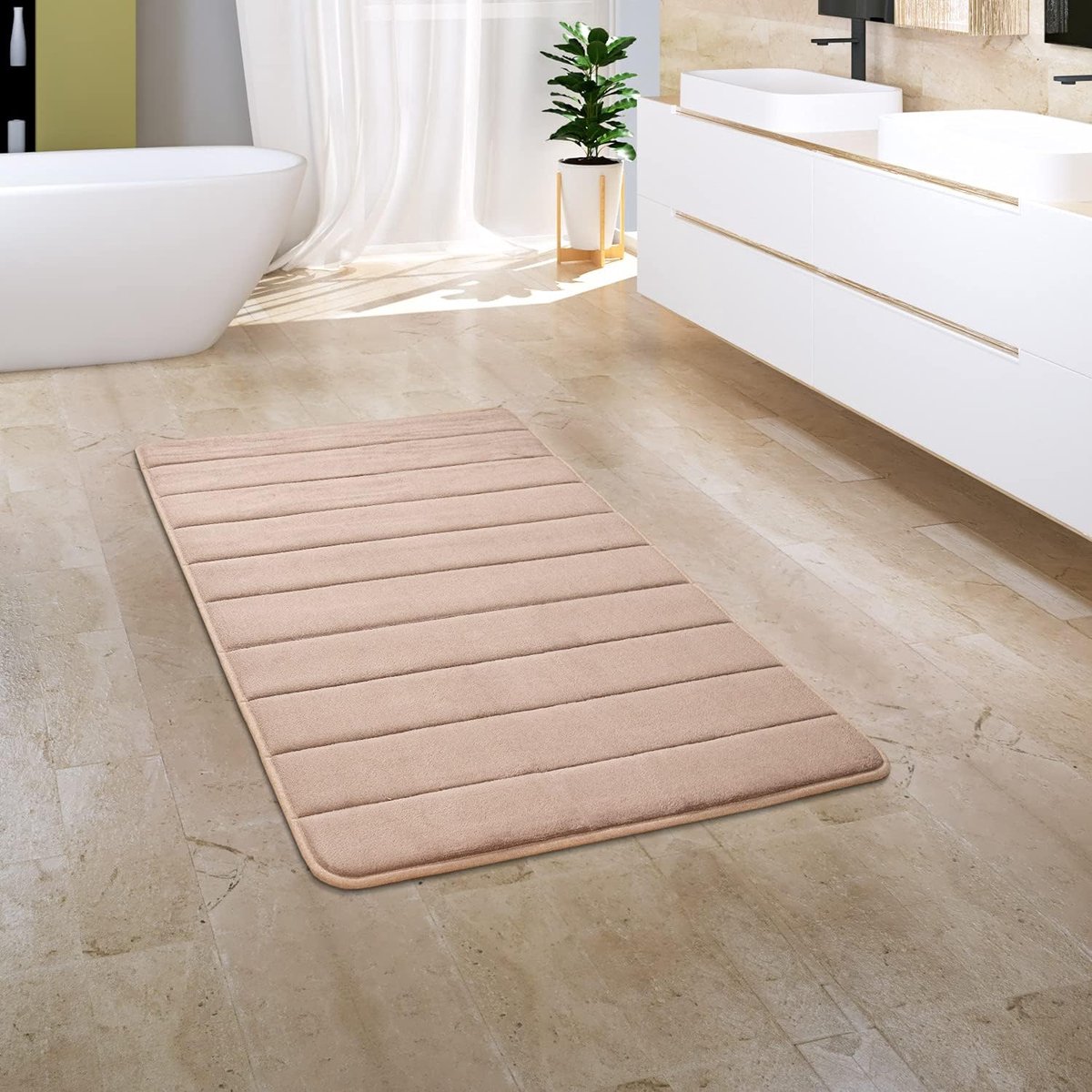 Home Badkamerkleed Badmat Badvloerkleed Douchemat Pluizig Traagschuim 3D Effect Wasbaar, Maat:50x80 cm, Kleur:Beige 3
