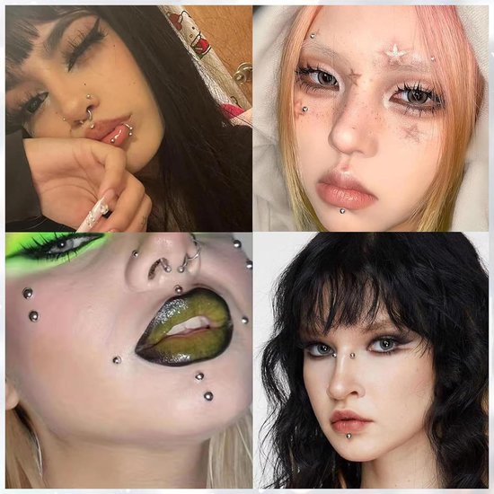 4 stuks zilverkleurige zelfklevende neppiercings - niet doordringend voor lip, neus, wenkbrauw, navel - punkstijl Y2K - accessoires voor vrouwen mannen tieners — afbeelding 4