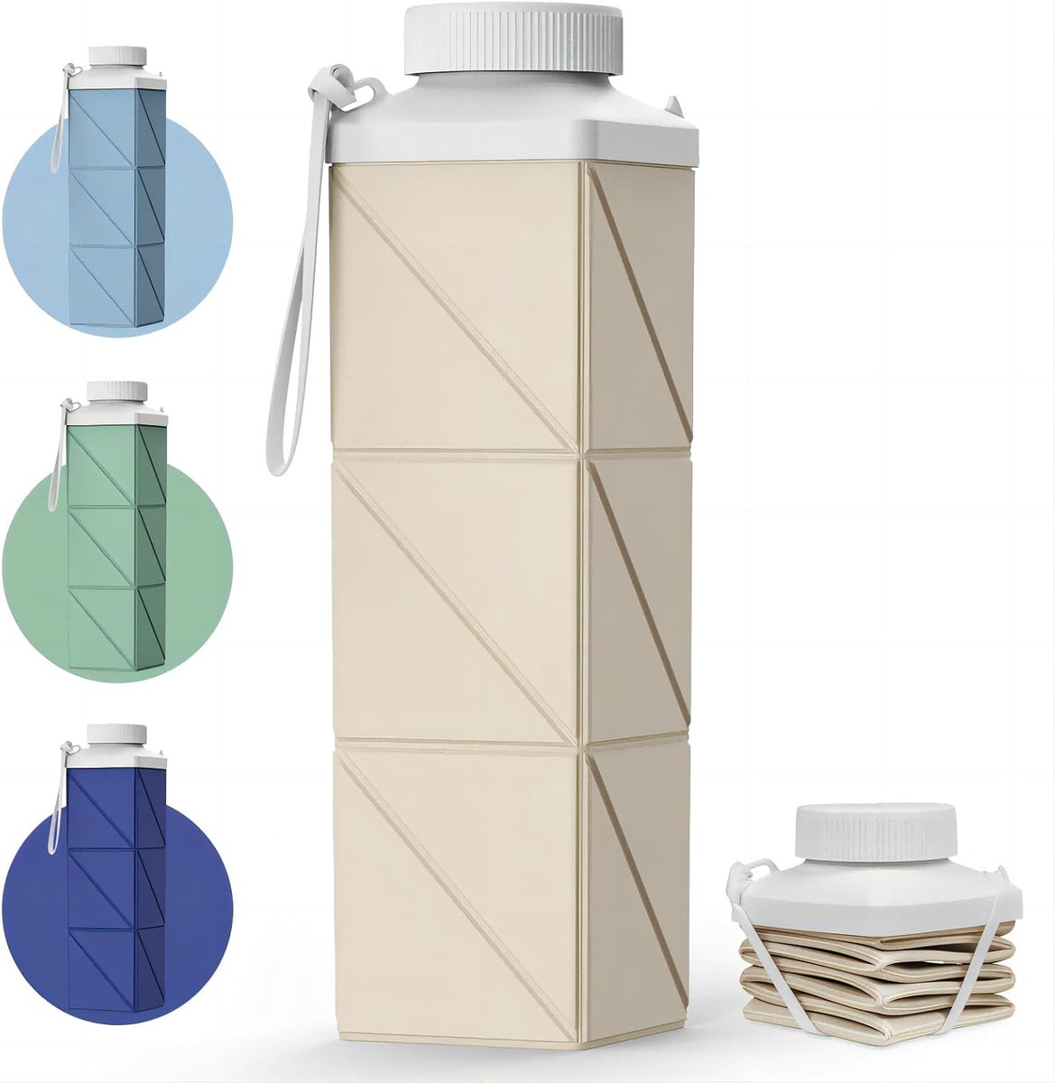 Waterflessen, 2e generatie lekvrije BPA-vrije siliconen reiswaterfles 720 ml (24 oz), lichtgewicht herbruikbare waterfles voor fietsen, sportschool, camping, sport