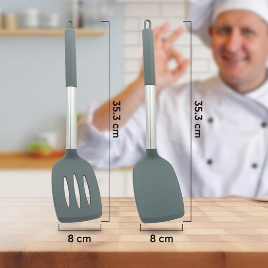 Spatels met antiaanbaklaag - Hittebestendig en BPA-vrij - Ideaal keukengerei voor vis, eieren en pannenkoeken (Grijs) — afbeelding 3