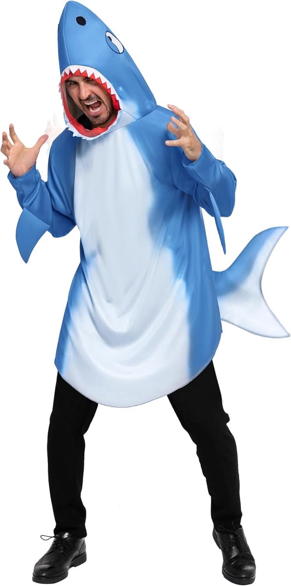 Creations Haaikostuum voor volwassenen en heren, voor Halloween, kostuumfeest, truc of traktatie, cosplay-feest