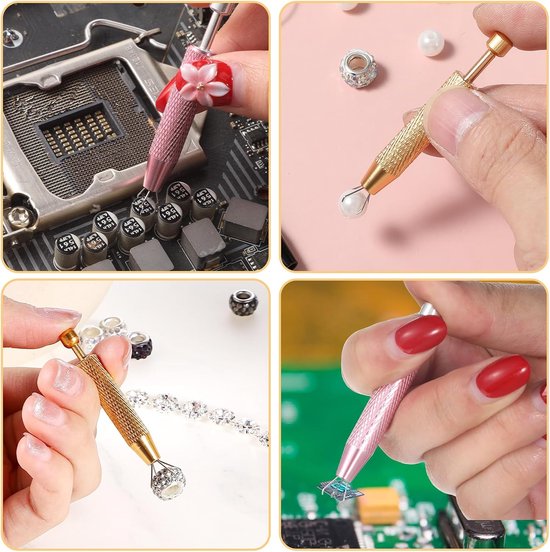 2 stuks piercing-kogelopdraaier, piercing bal grijper piercing bal tang met 4 klauwen roestvrij staal pierce tang voor kogels pick-up elektronische componenten chip, roze en goud — afbeelding 3