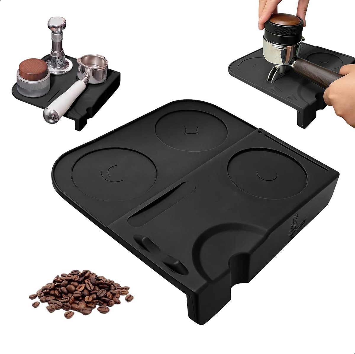 Tampeermat, Tampermat met randbescherming, antislip tampeermat van voedselveilig siliconen hittebestendig vaatwasserbestendig, tampeermat met 90° hoekvorm voor zeefhouder espresso-accessoires