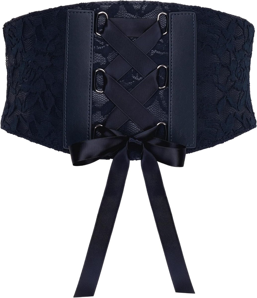 Korsetriem Dames Kant Satijnlint | 14 cm Breed, Fijne Bloemenkant, Rijglint Met Strik, Drukknopen, Taillevormer, Maten S-XXL, Steampunk