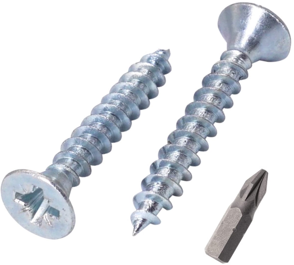 (Pack van 350 stuks) verzinkt staal 4,5 x 30 mm zilveren houtschroeven, Pozidriv verzonken kop, spaanplaat schroeven, PZ volledig schroefdraad (350, 4,5 x 30 mm)