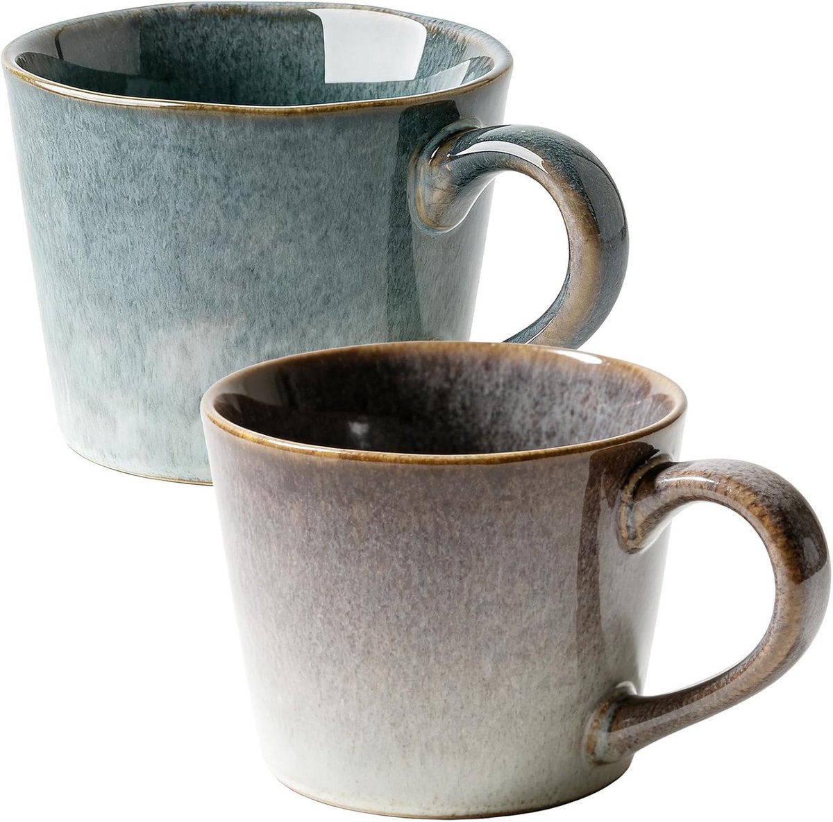 350 ml, retro theekopje met handvat, melkbeker, koffiekop van keramiek, cappuccinokopjes, keramische koffiekopjes, keramische koffiemok, aardewerk mok voor koffie, melk, thee, streamer grijs