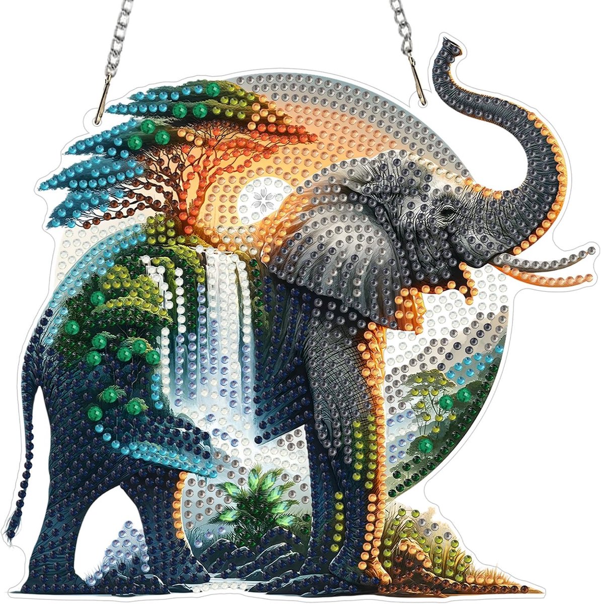 Maan Olifant Diamond Painting Hanger voor Venster met Strass, Hanger voor Diamantschilderij Raam Hanger Kunst Schilderij 20 x 20 cm