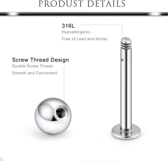 Studs: veelzijdige collectie modieuze piercings van roestvrij staal voor neus, septum, lip, tragus, oorstekers, helix, daith en lichaamspiercings voor vrouwen — afbeelding 5