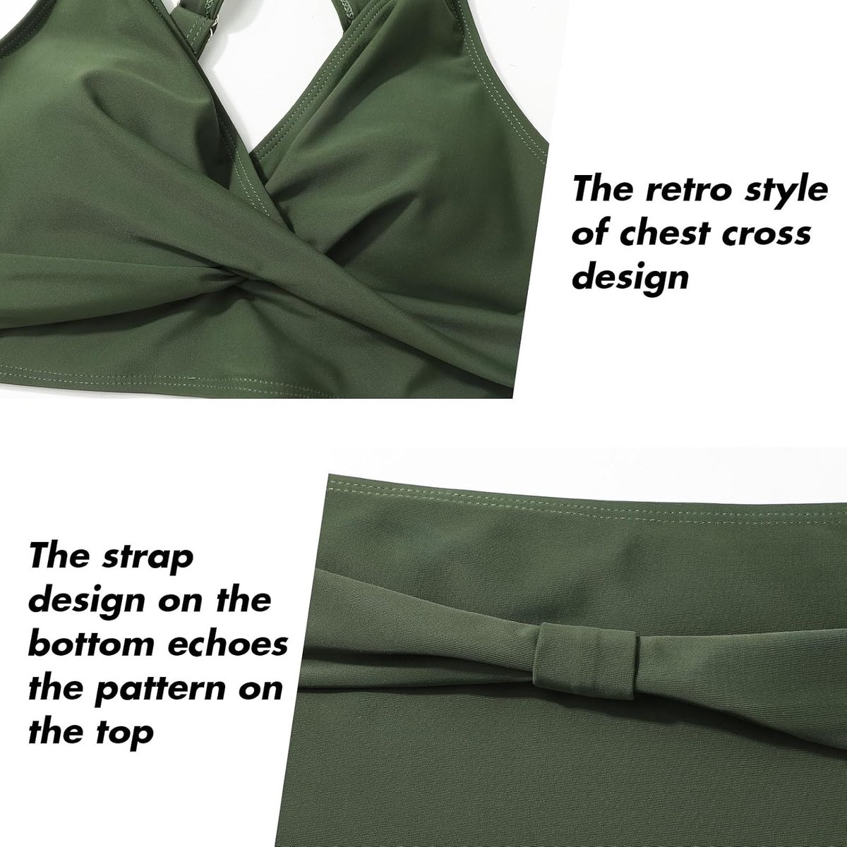 Tweedelige damesbadpakken, bikini met gekruiste top, hoog getailleerde bodem, badpakken voor buikversteviging, badmode met vintage motief