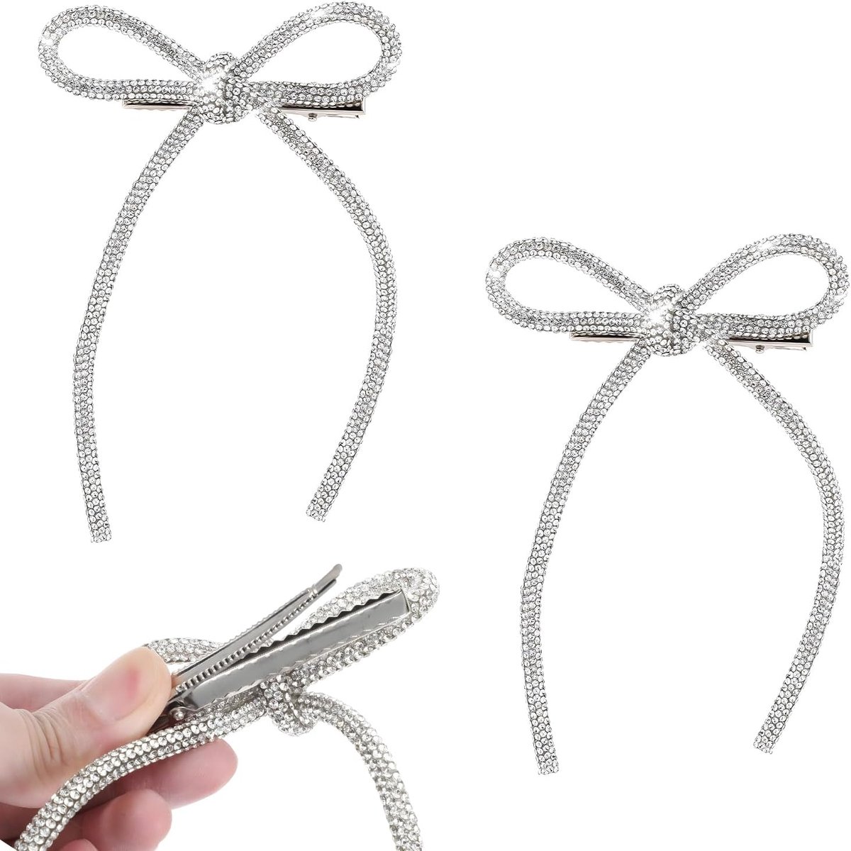 2 stuks haaraccessoires, zilveren haarspeld, strik met strass voor dames, bruiloft en dagelijks gebruik, elegant cadeau voor dames en meisjes