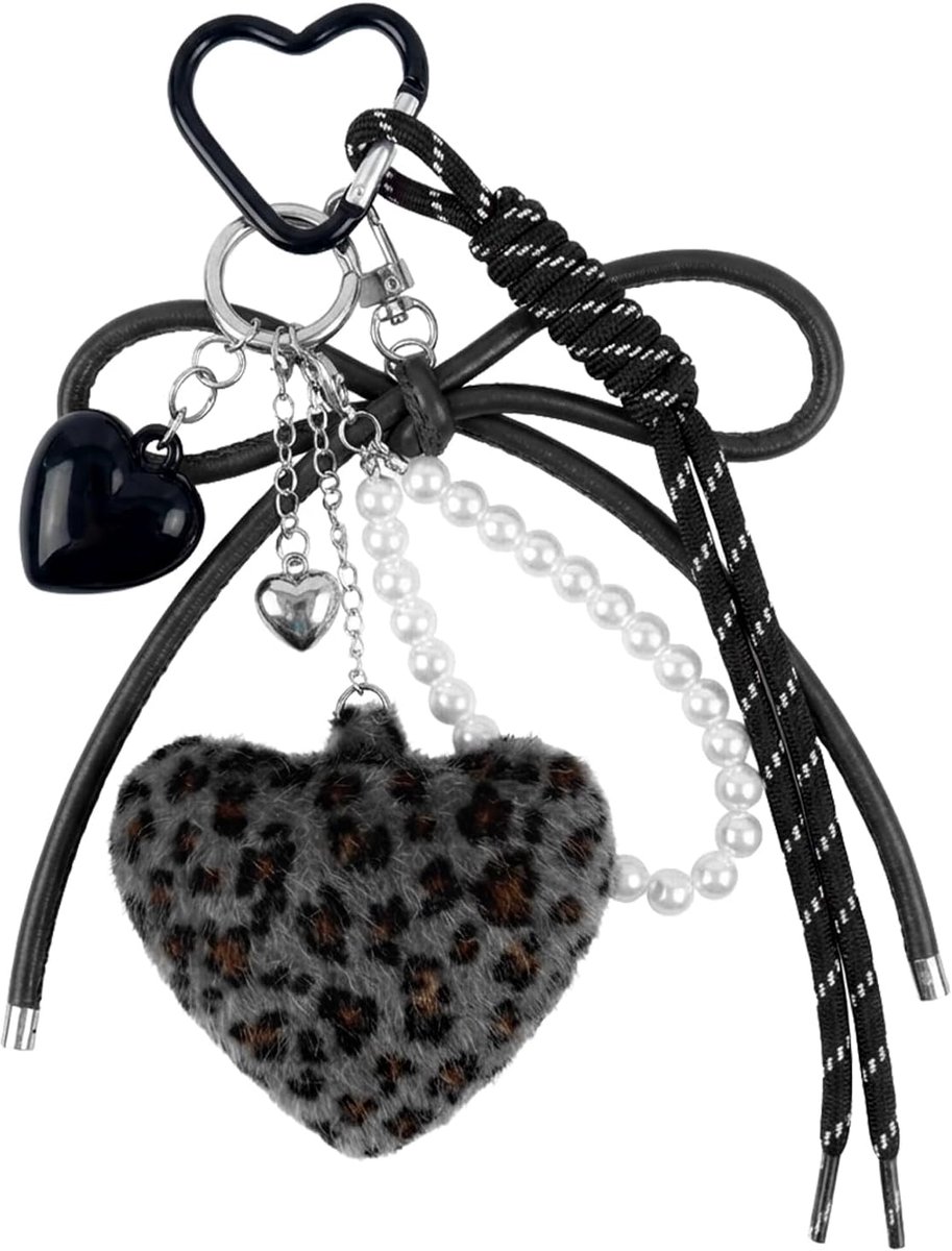Tasbehangsel met Panterprint, Elegante Pluche Sleutelhanger voor Dames, Mode-accessoire voor Handtassen, Rugzakken en Sleutels, Grijs
