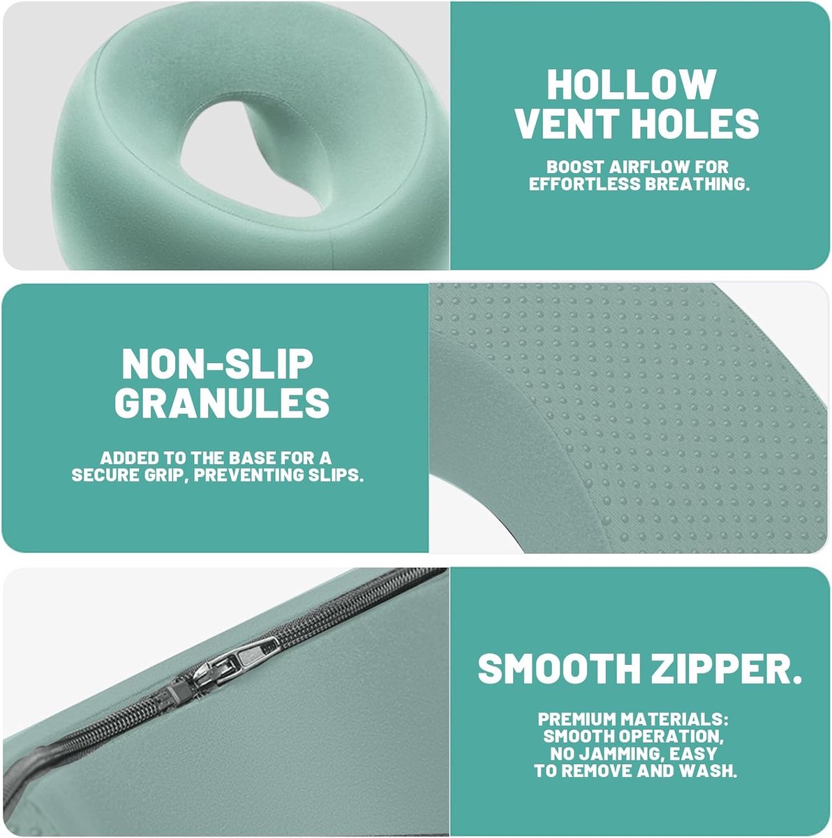Gezichtsmassagekussen van traagschuim, gezichtsmassagekussen met ademend gat, U-vorm, comfortabel, voor massagetafel, spa, schoonheidssalon, groen