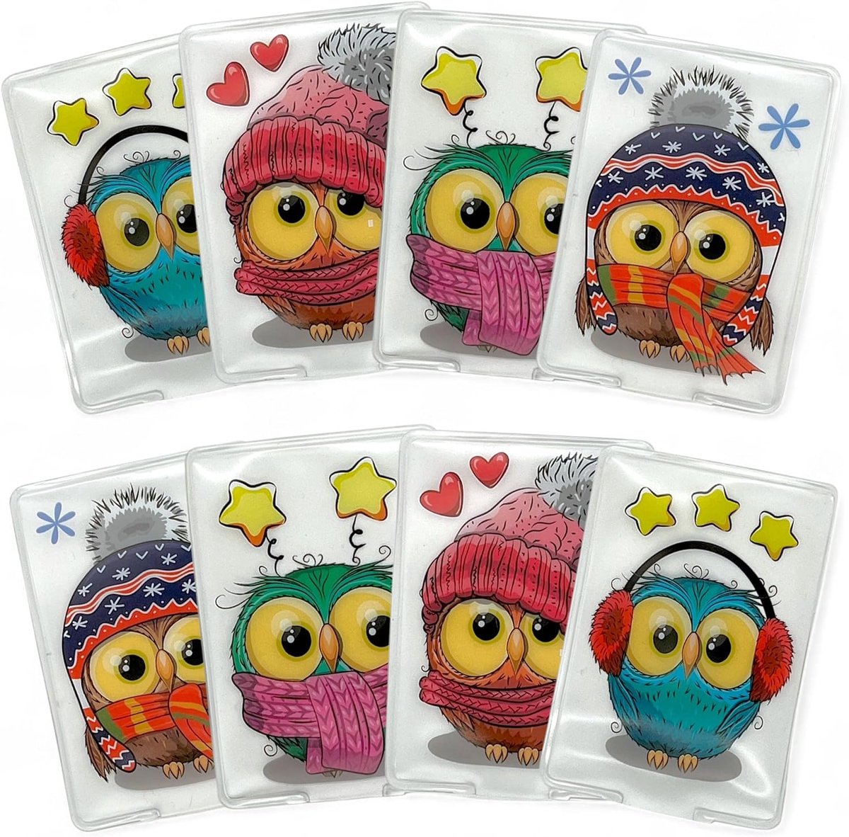 Set van 8 handwarmers om te knikken, herbruikbare zakwarmers voor kinderen en volwassenen, warmteknikkussen met trendy motieven, voor koude dagen onderweg