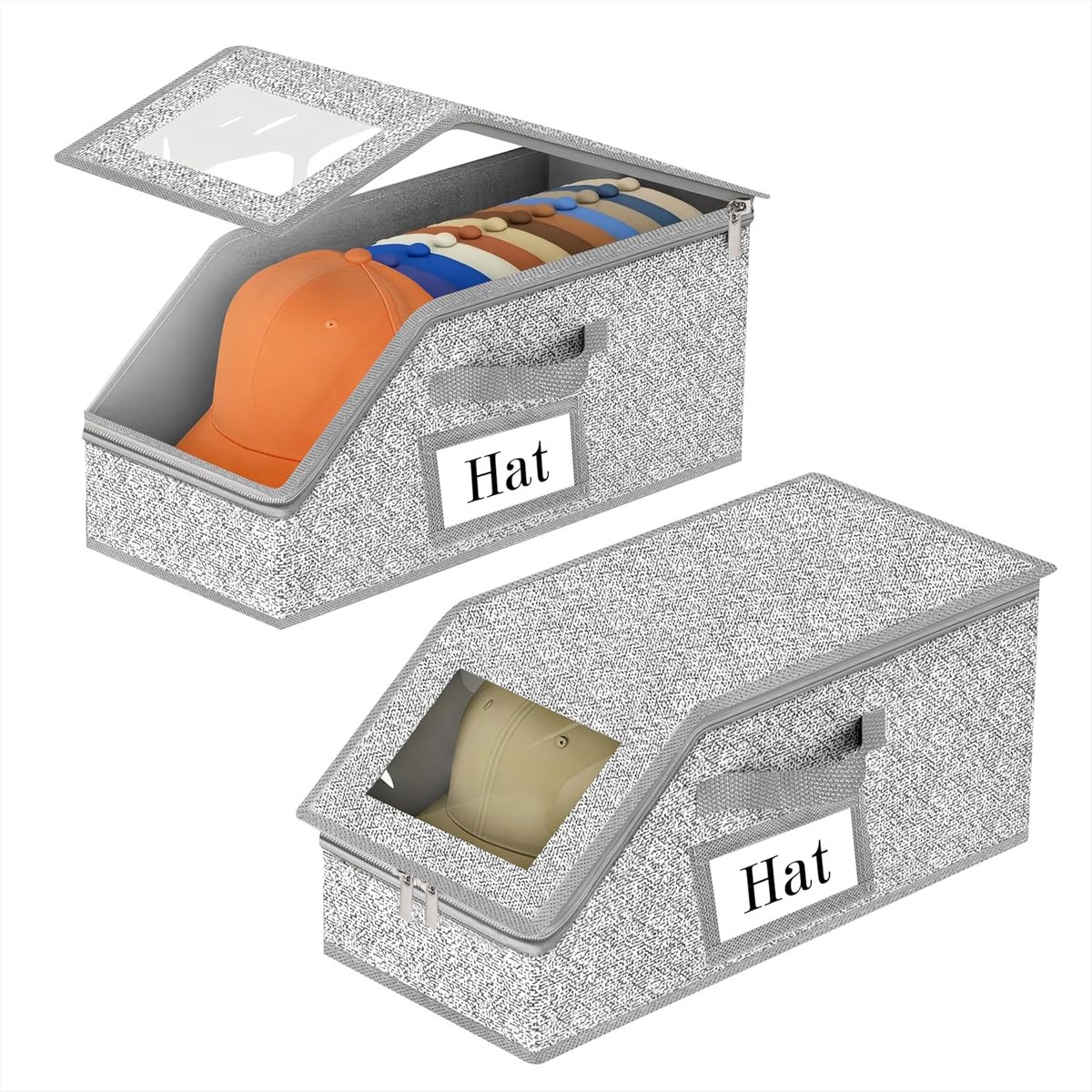hoed-organizer voor kledingkast, stofdicht, grote capaciteit, hoedenplank met ritssluiting en ademende stof voor kast, plank, kledingkast, 2 stuks, grijs