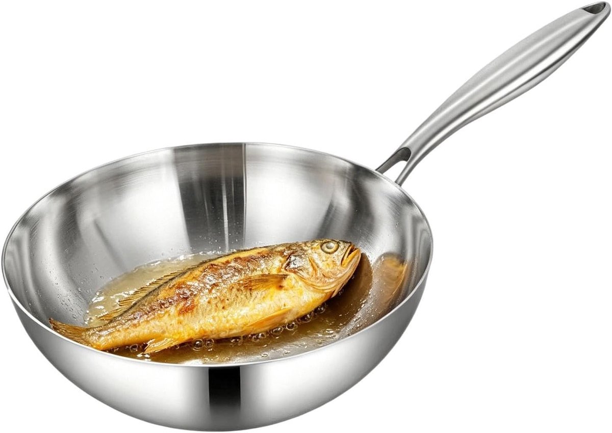 Woks Non-Stick Tri-Ply Roerbak Pan | Rvs Fry Pan voor Familie Maaltijden Ontbijt Groenten Zeevruchten Keuken Koken Simmering