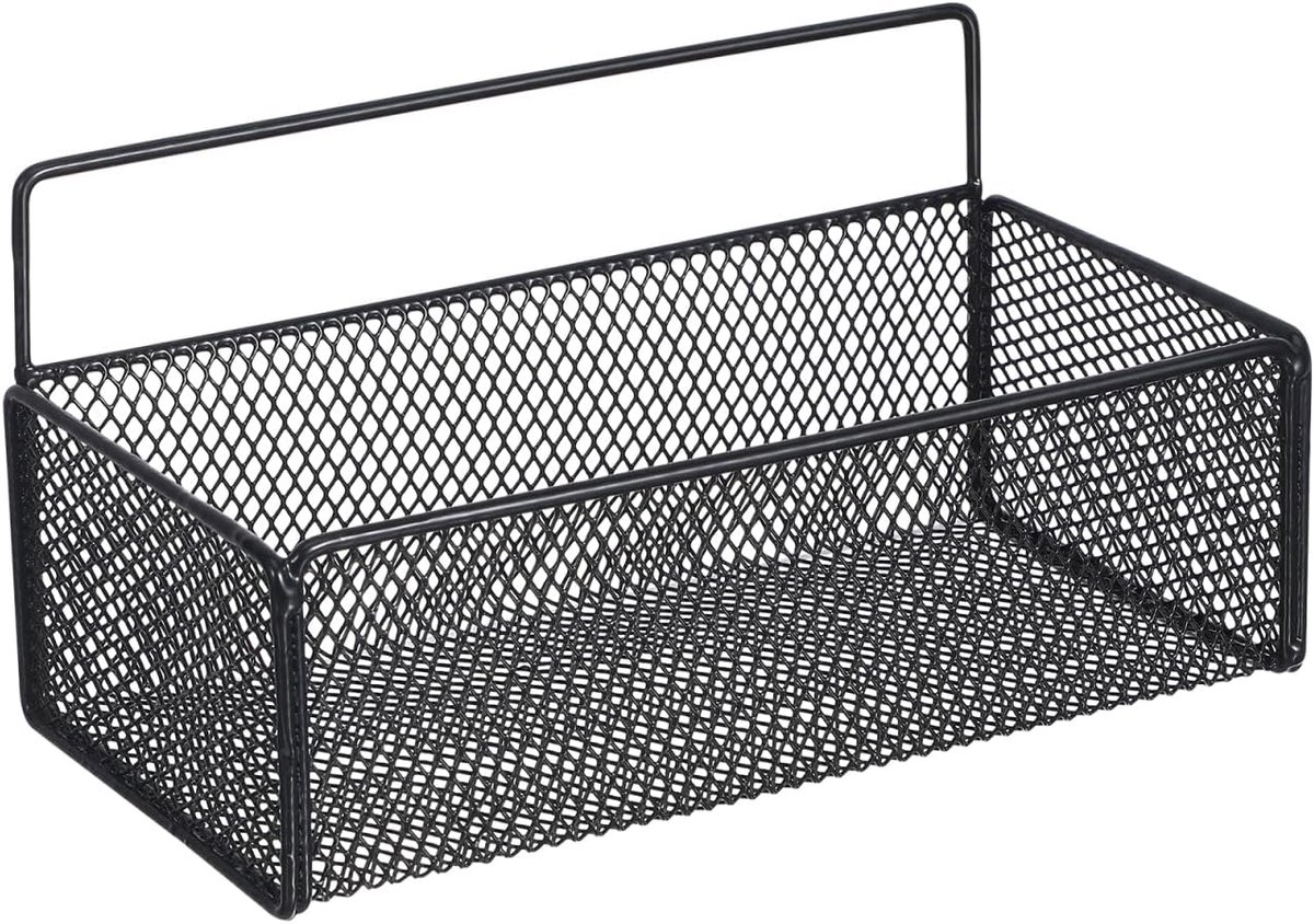 Opbergmand, metaal, rooster, wandmand, zwart, opbergmand, keuken, badkamer, draadmand, muur, metalen mand voor woonkamer, badkamer, keuken, 27 x 13,5 x 13 cm