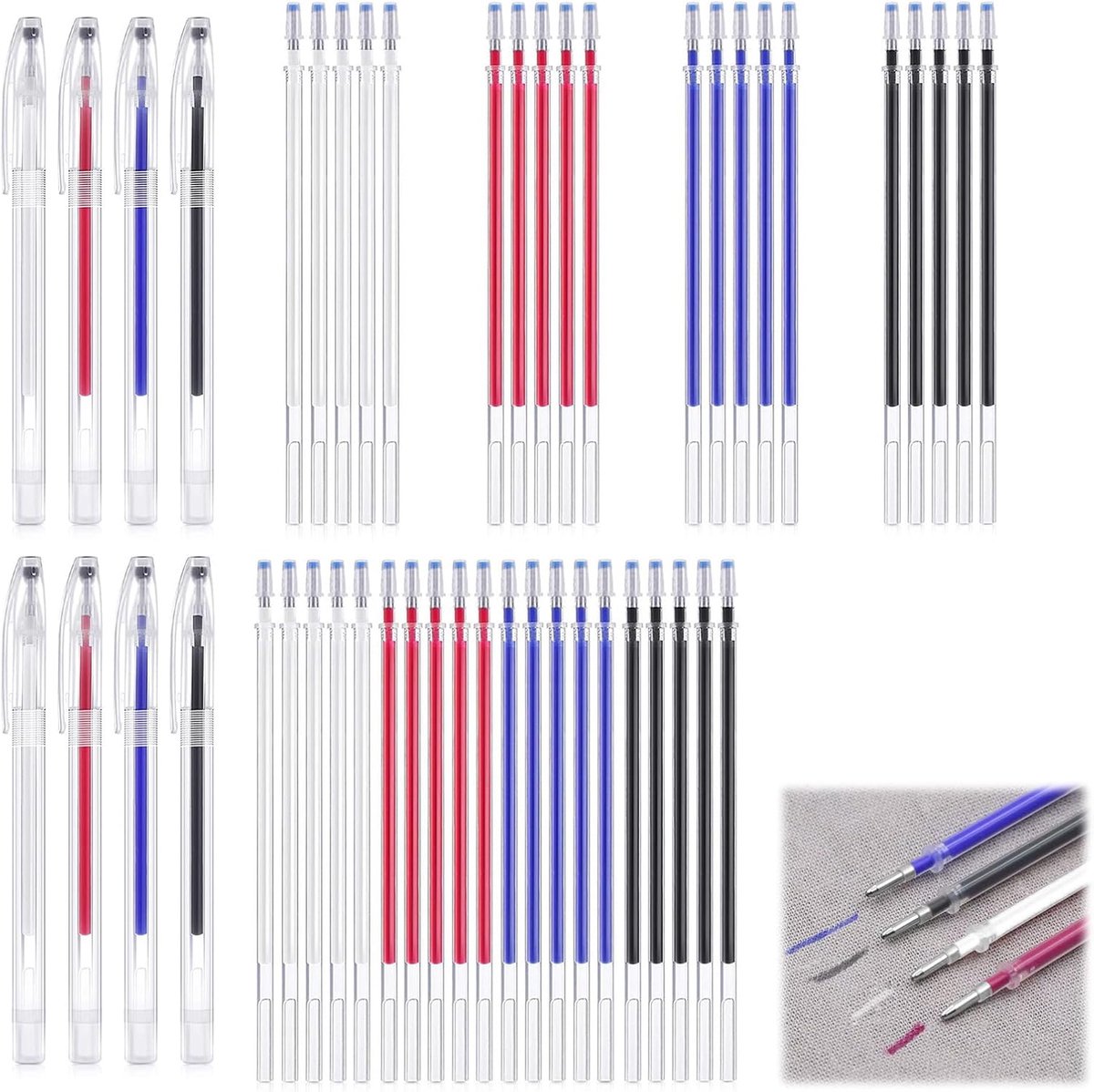 48 stuks hittewisbare stiften, naaimarkers, naaiaccessoires, 4 kleuren stofmarkeerstiften met 40 navullingen, voor kleermakers, quilten en lederbewerking, kleermakers naaien, stoffen markers