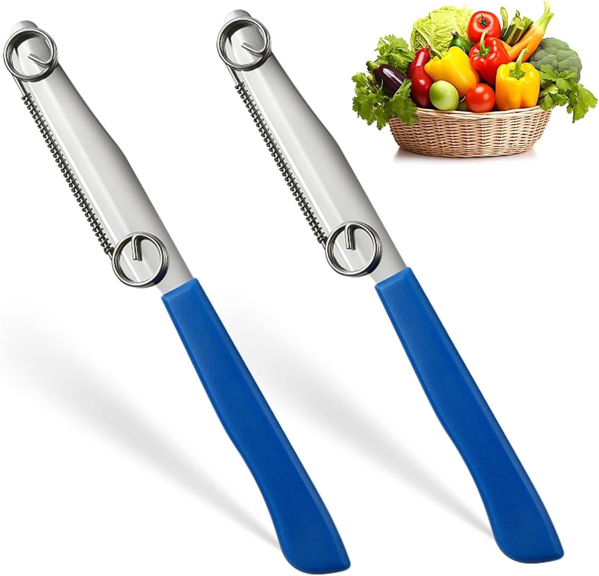 2 stuks snelsnijmessen, 3-in-1 multifunctionele veganistische peeler, Quick Slicing Knife met verstelbare veer, duurzaam tovermes voor groenten, fruit, cucumber, aardappel