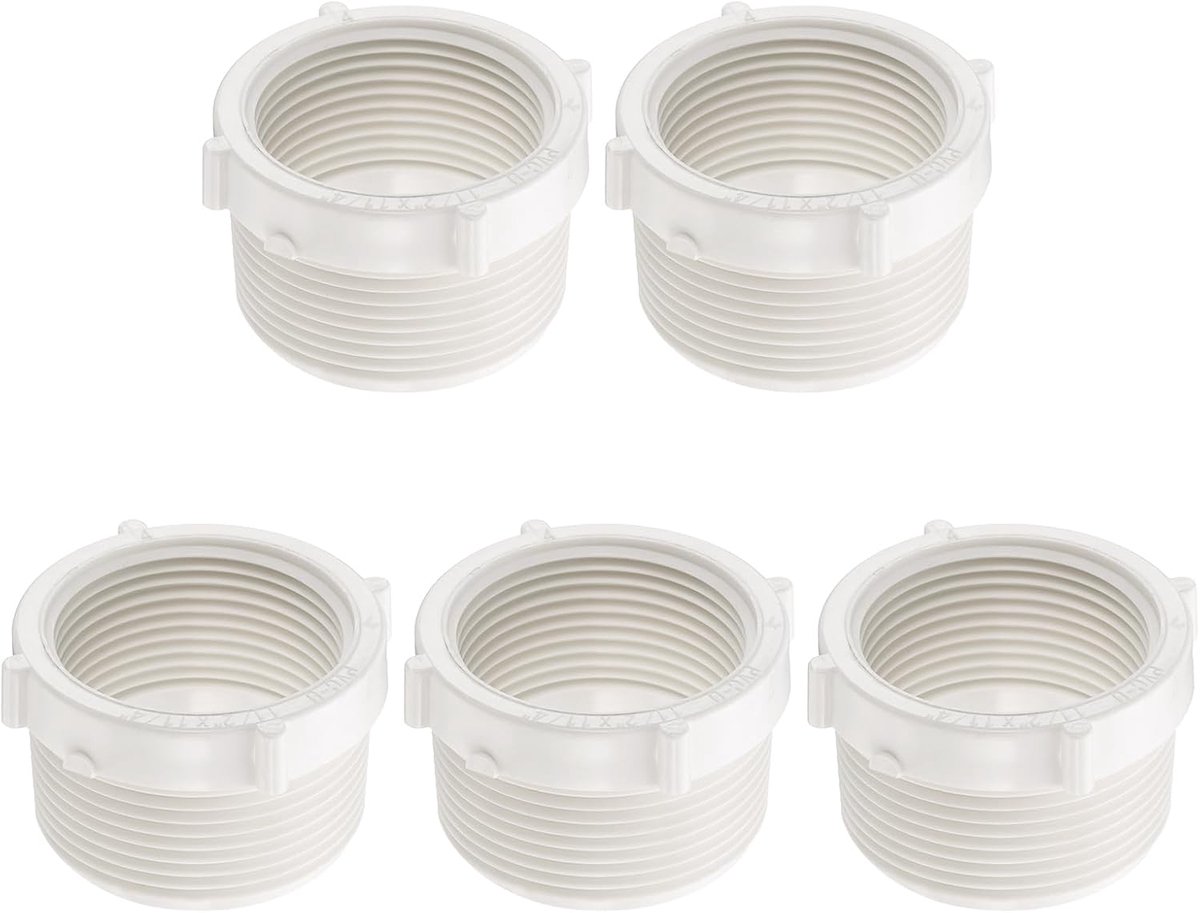 5 stuks pvc-verloopstukken buitendraad G1-1/2 inch op binnendraad G1-1/4 inch adapter voor PVC-buizen voor hydraulische verbindingen, kleur wit