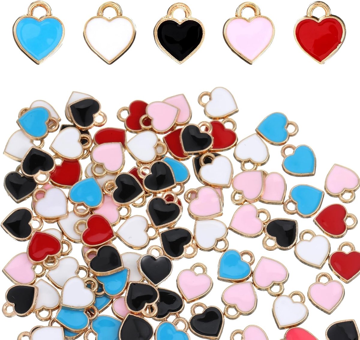100 stuks hart hangers, doe-het-zelf sleutelhanger hart platte hars hangers in verschillende kleuren hart hangers emaille liefde hart bedels voor