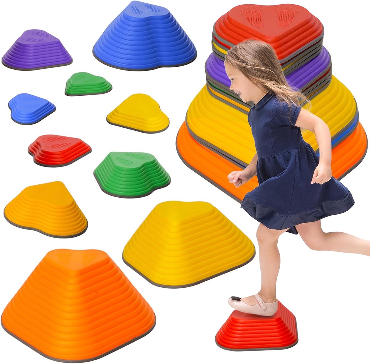 Balansstenen voor kinderen, 11 stuks, antislip, stapelstenen | Hartvorm, sensorisch speelgoed, voor kinderen van 3-8 jaar, voetstenen voor evenwicht, motoriek en fantasie