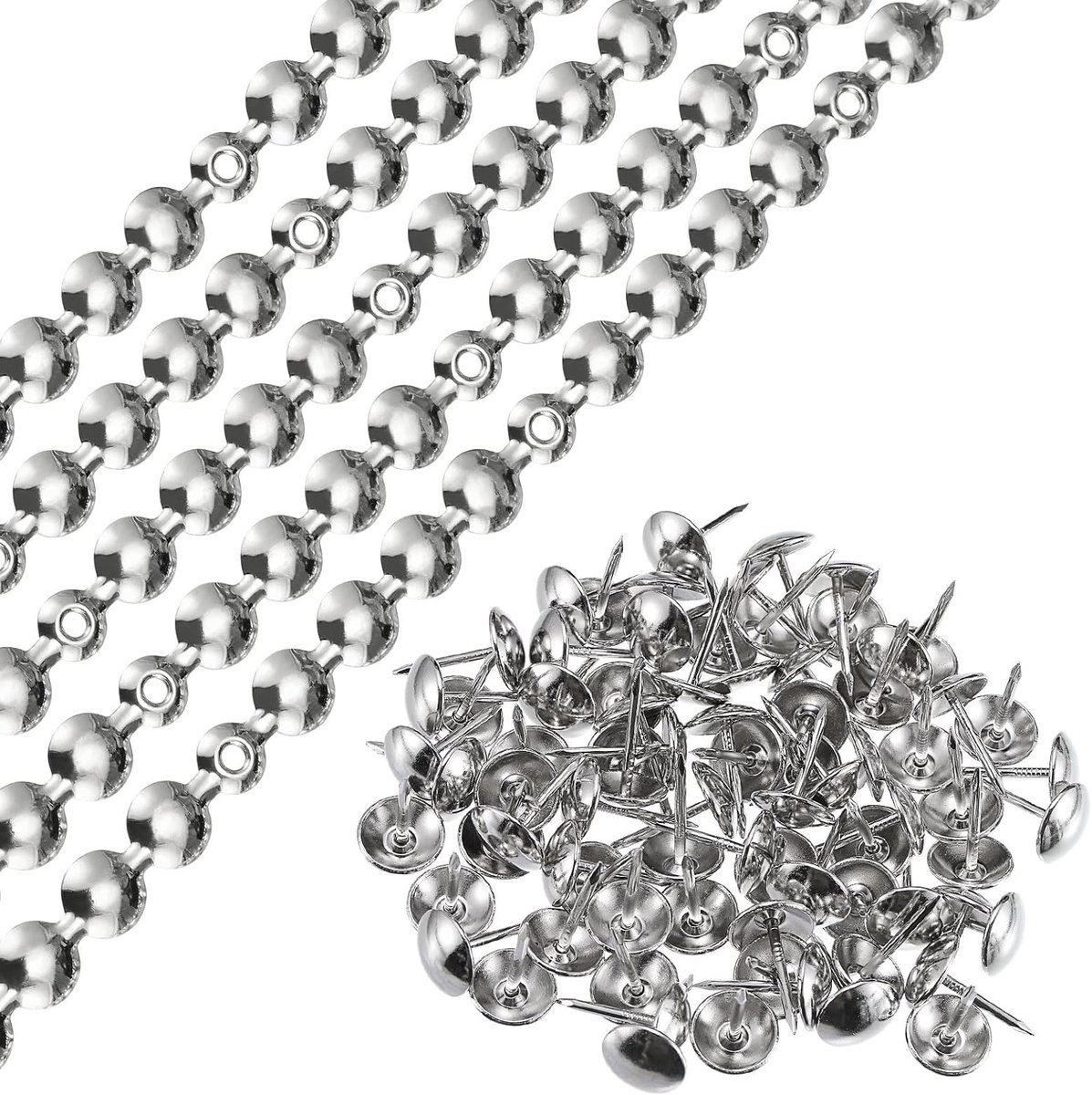 Set van 5 gestoffeerde stiften, strepen, 1 meter, glanzend, decoratieve nagels, sierlijsten voor bank, hoofdeinde, stoel, meubels met beklede spijkers (11 mm zilver)