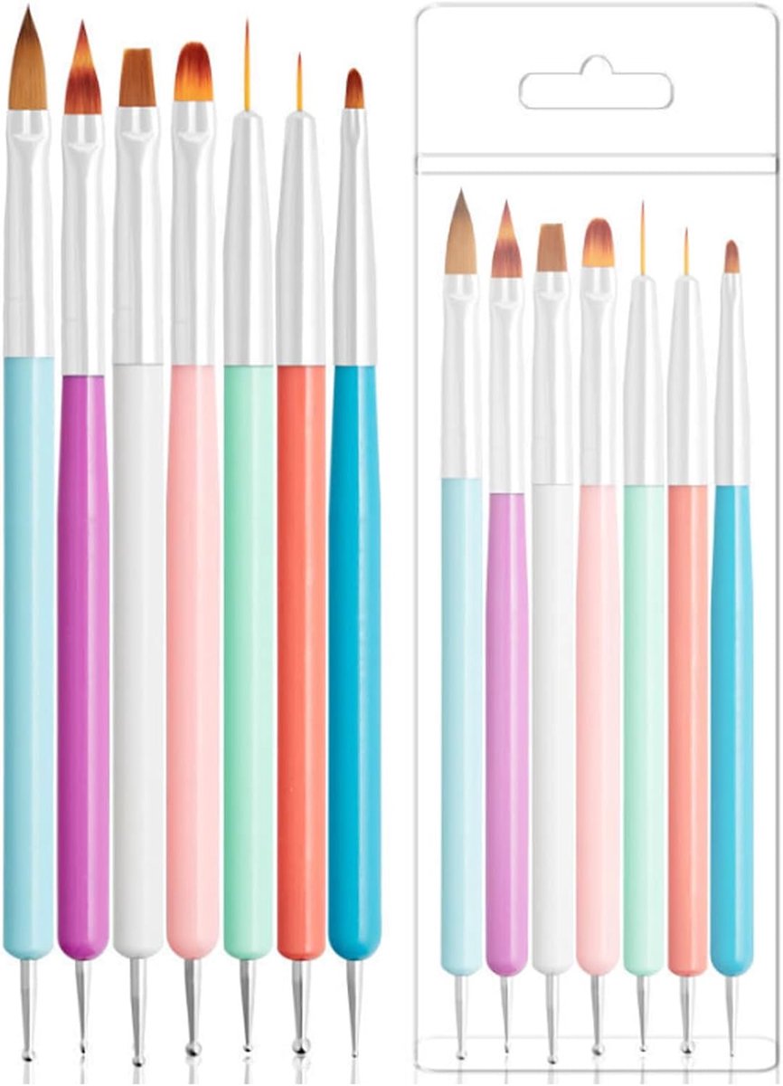Art Borstels SSKHE 7 STKS Nail Art Schilderen Gereedschap Set met Nagellak Borstel, Nail Liner Borstel, Nail Extension Gel Brush, Builder Nail Gel Brush en Multi-Size Dotting Pennen voor DIY Nail