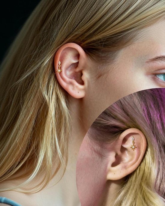 Helix Piercing Sieraden 316l Chirurgisch Staal 16G Conch Tragus Stud Gold Labret Lip Piercing Sieraden Ster 8 6 mm Schroefloos Voorwaarts Kraakbeen Oorbellen Stud voor Vrouwen — afbeelding 3