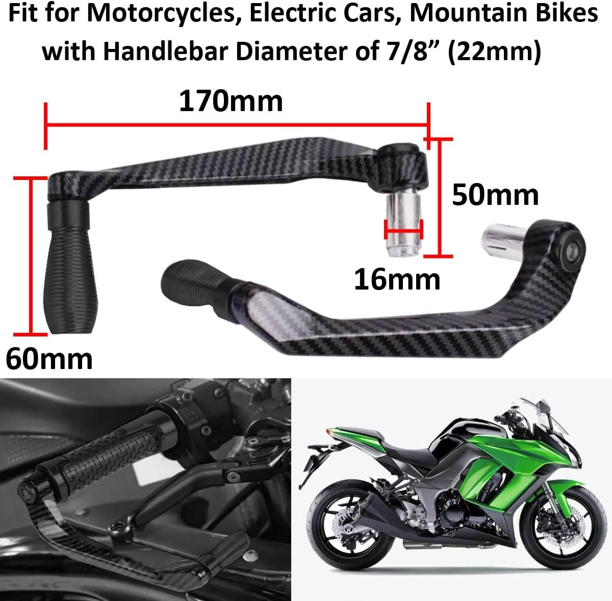 22 mm, remhendel, koppelingshendel, handbescherming voor motorfiets, zwart