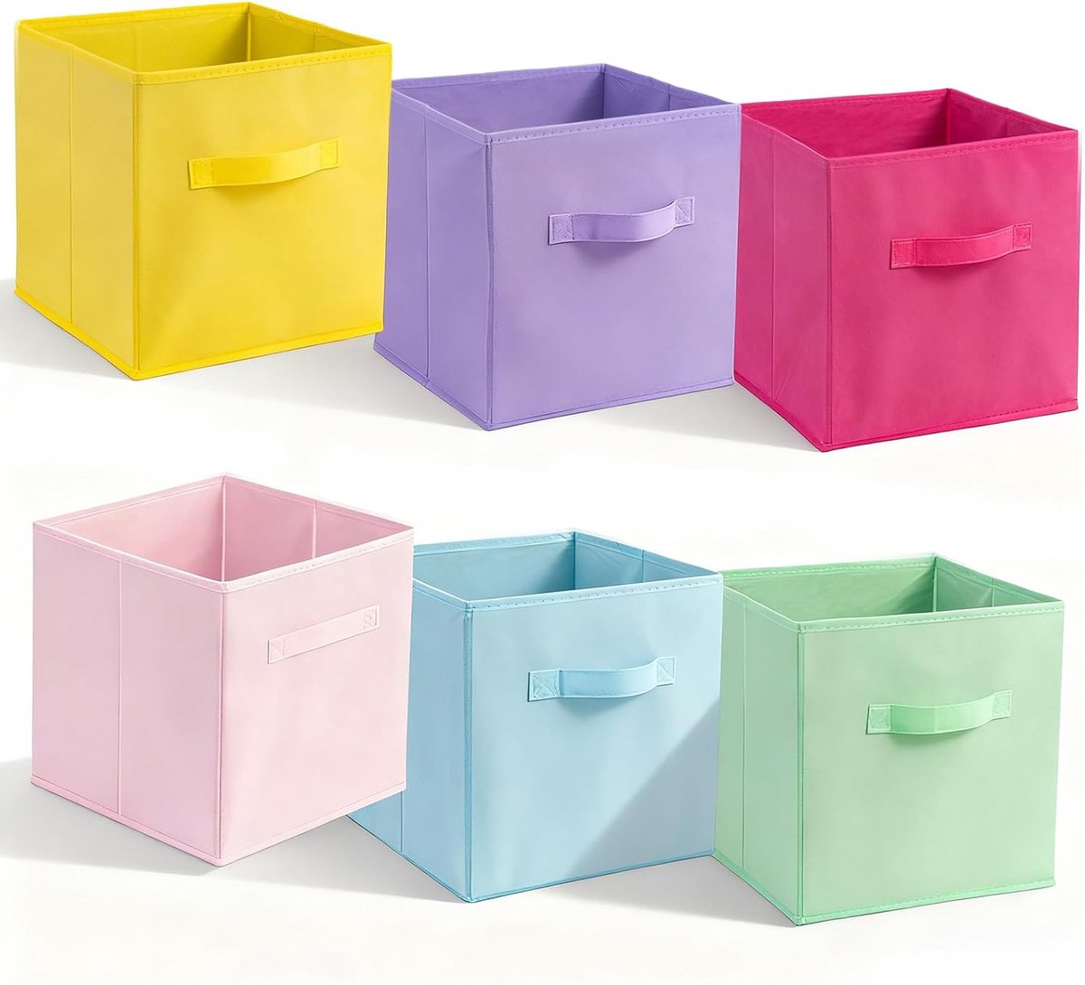 Opbergdoos, 6 stuks opbergdozen van stof, 27 x 27 x 28 cm, vliesstof, vouwdozen met handvat, 6 kleuren, dozen voor kast en opslag