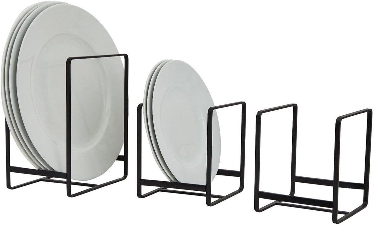 3-delige plaatorganizer voor keukenkast, plank, 2 maten voor potten, pannen, snijplanken (zwart)