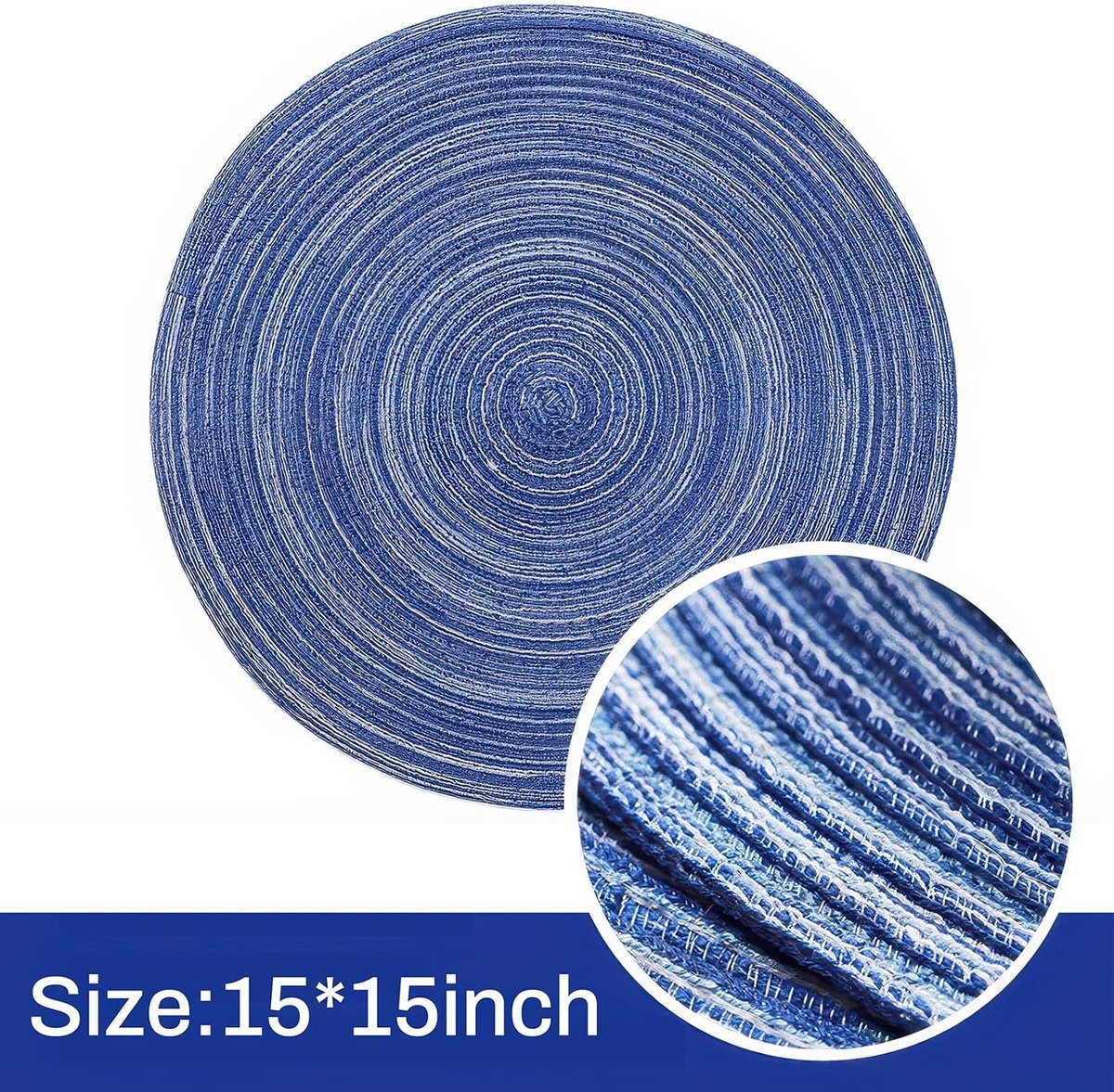 Placemats, set van 6, hittebestendige tafelmatten voor eetkamer, keuken, buiten, antislip, wasbare placemats, blauw