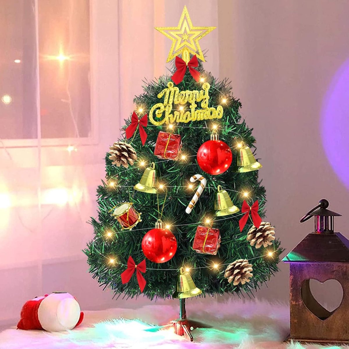 30 cm, tafelkerstboom met led-lichtketting | Kunstkerstboom, kerstdecoratie, kerstboom met kerstboomversiering