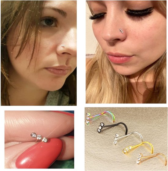 20G Nose Stud Spiraal Goud Diamant CZ Neus Ring Piercing Dames Chirurgisch Staal Neus Ring Nostril Dubbele Sieraden Piercing — afbeelding 4
