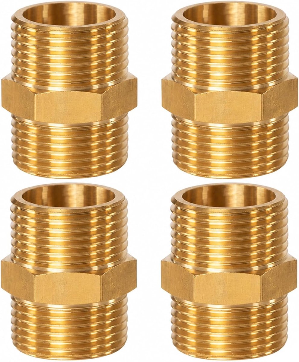 4 stuks dubbele nippels 3/4 inch, aansluitstuk met messing buitendraad, 3/4 inch messing buitendraad (Ø 25 mm), geschikt voor verwarmingssystemen, drinkwatersystemen en sanitair keramiek