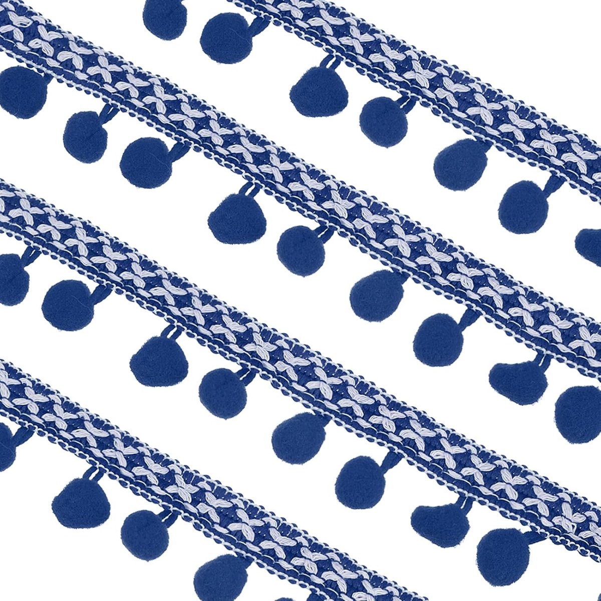Geborduurde franjes en pompons, 10 Iarden van polyester, borduurstof voor doe-het-zelf naaien, handwerk, decoratie, kleding, blauw denim