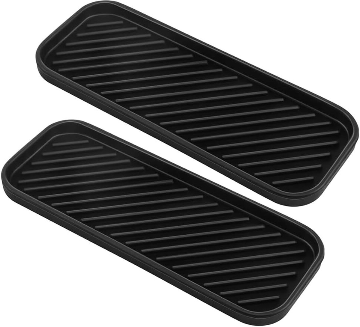 2 stuks siliconen spoelbakorganizer, zwart, afdruipmat, gootsteen, smal, sponshouder, keuken, sneldrogende afdruipbak voor sponzen, afwasmiddel, zeep, keukenorganizer, accessoires