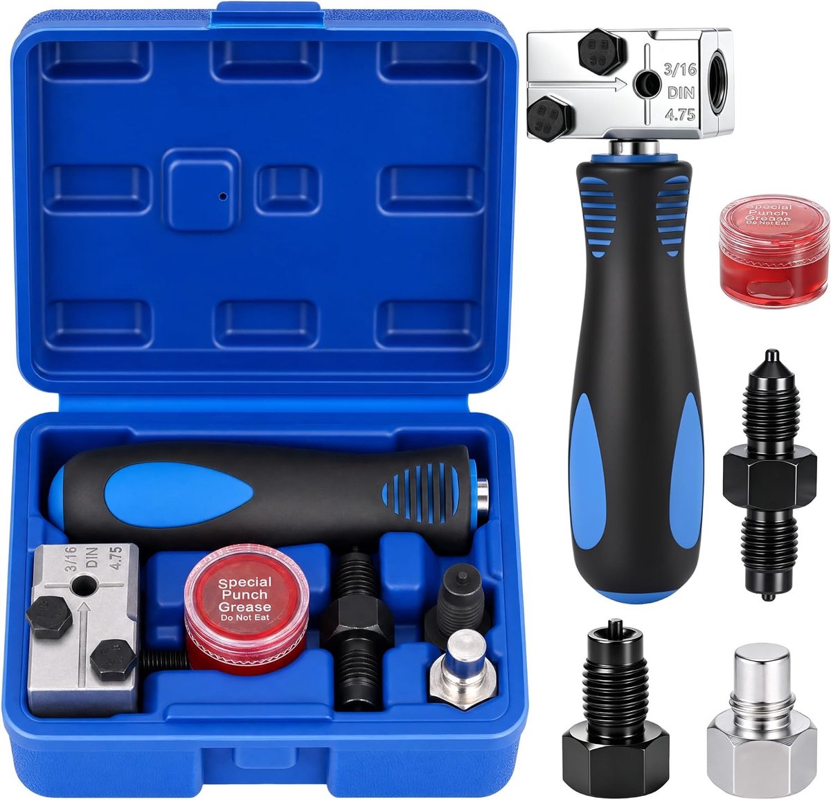 Remleiding Flareset voor 4,75 mm / 3/16 inch, flaregereedschap voor DIN dubbele flares, universele remleiding reparatieset voor koper, nikkel en stalen buizen, automotive remsystemen