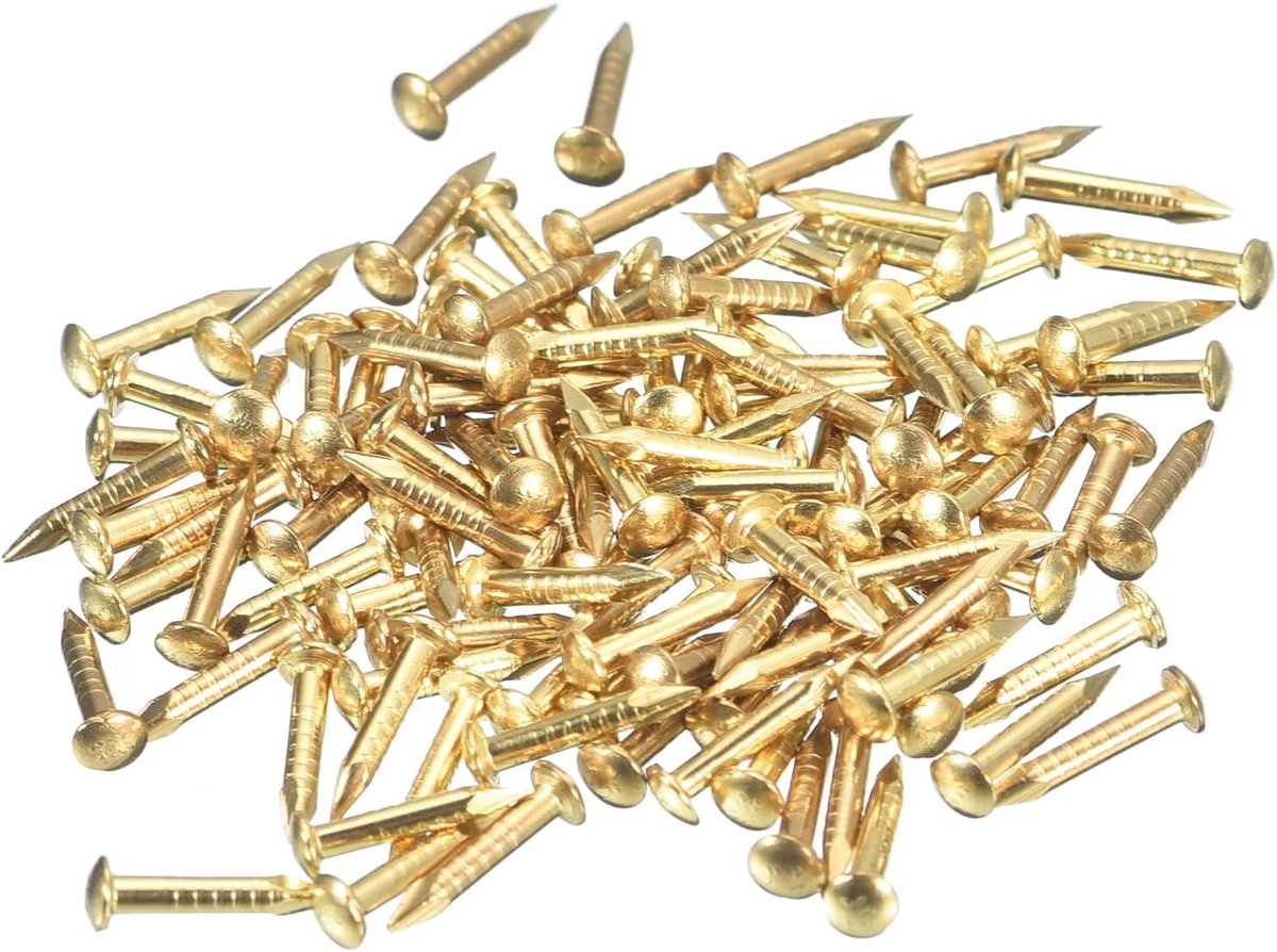 140 kleine spijkers, houtschroeven, 1,2 x 8 mm (d x l), ronde kop, messing voor doe-het-zelfprojecten in hout, decoratieve dozen en thuis, messing tint