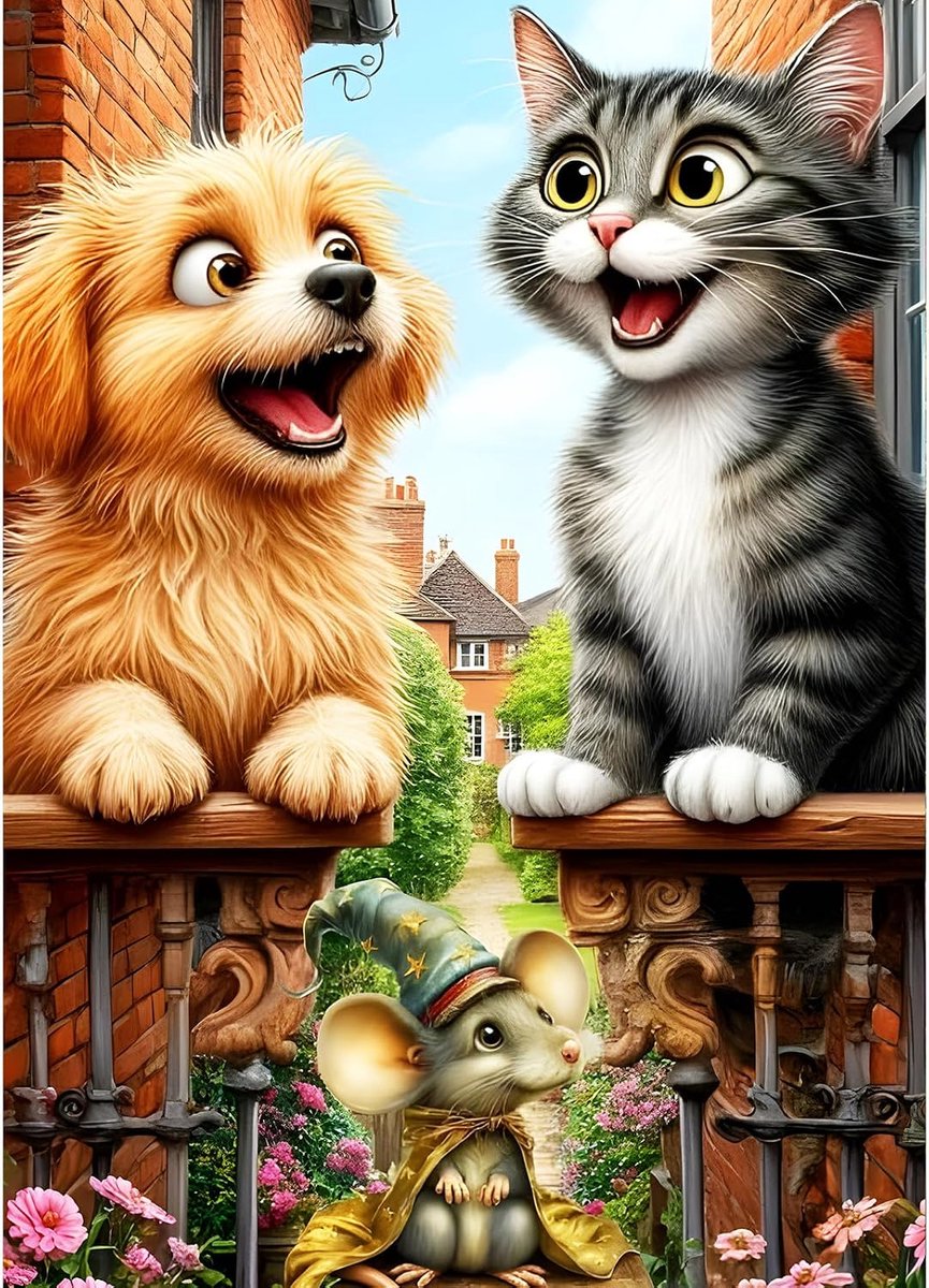 Doe-het-zelf kitten en puppy 5D diamant kunst kits, rond, volledige boor sprankelende kindertijd leuk diamant schilderij afbeelding, muis schilderen op nummer kunst kits voor volwassenen