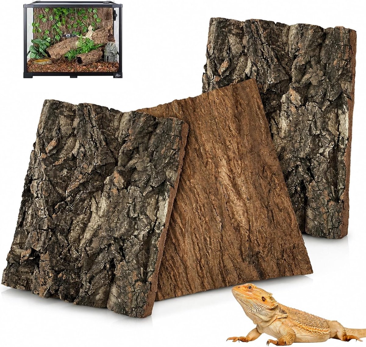 3 stuks decoratieve kurk decoratie achtergrondplaat klimmatten van kurkschors terrarium achtergrond muur voor terraria van hagedissen, baardpadden, schildpadden en andere reptielen